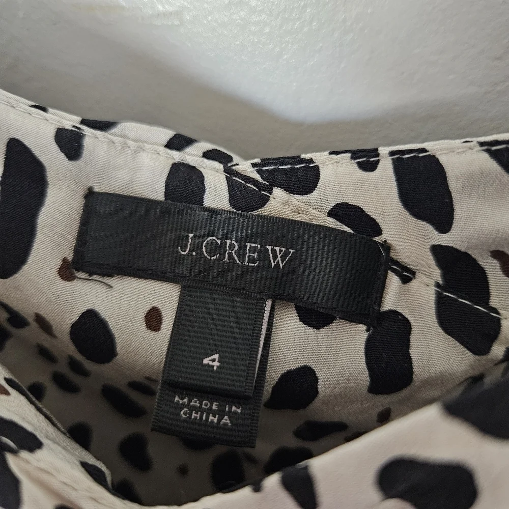 J.Crew Women's 4 100% Silk Stylish Black White Polka Dot Tank Top Ruffle Blouse